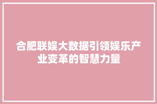 合肥联娱大数据引领娱乐产业变革的智慧力量