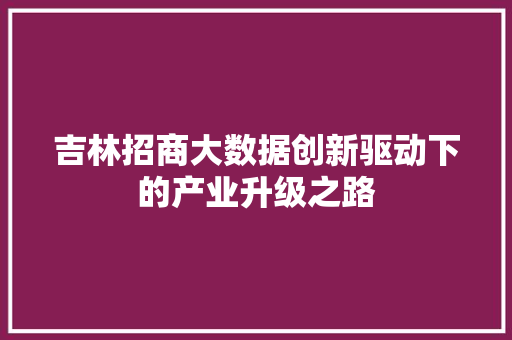 吉林招商大数据创新驱动下的产业升级之路 建站教程