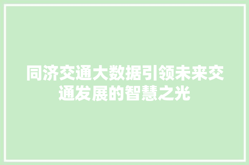 同济交通大数据引领未来交通发展的智慧之光