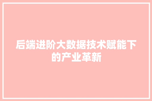 后端进阶大数据技术赋能下的产业革新