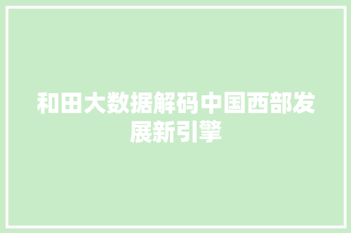 和田大数据解码中国西部发展新引擎
