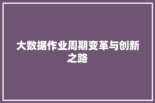 大数据作业周期变革与创新之路