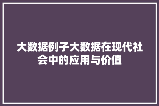 大数据例子大数据在现代社会中的应用与价值