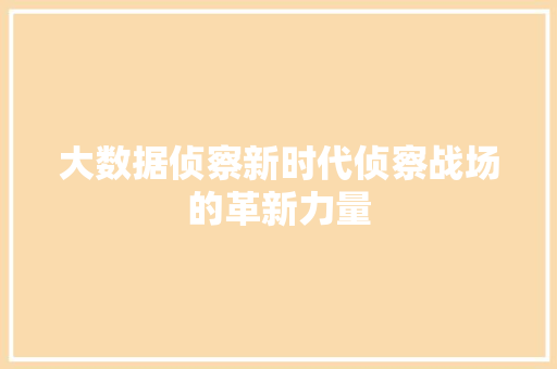 大数据侦察新时代侦察战场的革新力量