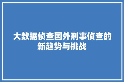 大数据侦查国外刑事侦查的新趋势与挑战