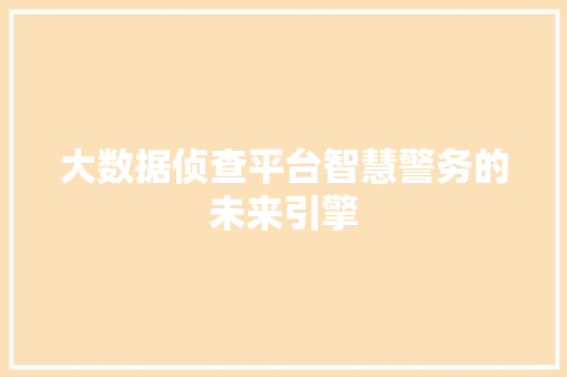 大数据侦查平台智慧警务的未来引擎