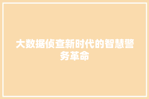 大数据侦查新时代的智慧警务革命
