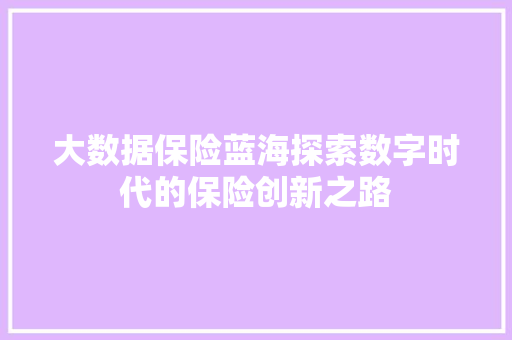 大数据保险蓝海探索数字时代的保险创新之路