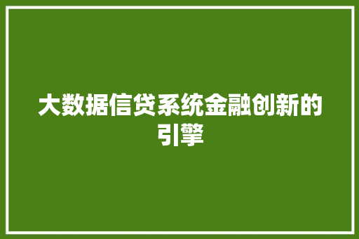 大数据信贷系统金融创新的引擎