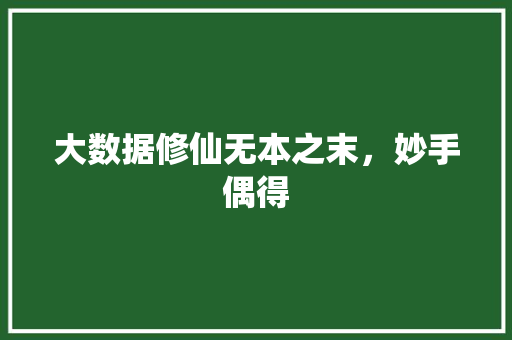 大数据修仙无本之末，妙手偶得