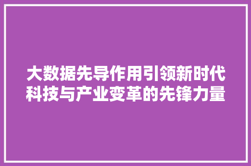 大数据先导作用引领新时代科技与产业变革的先锋力量