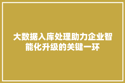 大数据入库处理助力企业智能化升级的关键一环