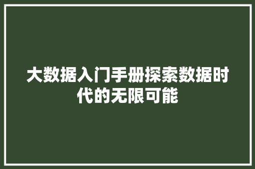 大数据入门手册探索数据时代的无限可能