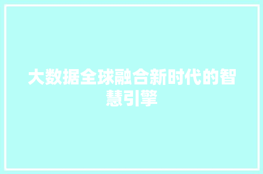 大数据全球融合新时代的智慧引擎