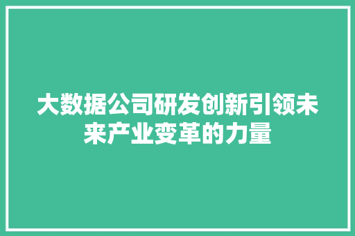 大数据公司研发创新引领未来产业变革的力量