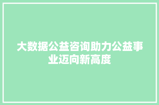 大数据公益咨询助力公益事业迈向新高度