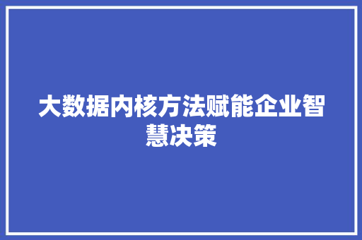 大数据内核方法赋能企业智慧决策