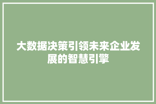 大数据决策引领未来企业发展的智慧引擎