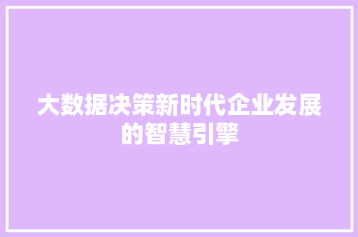 大数据决策新时代企业发展的智慧引擎 服务器/数据库