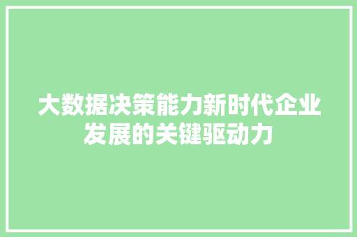 大数据决策能力新时代企业发展的关键驱动力 建站教程