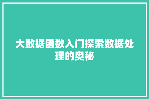 大数据函数入门探索数据处理的奥秘 建站教程