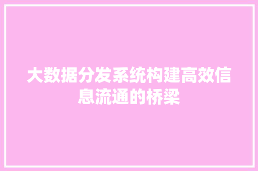 大数据分发系统构建高效信息流通的桥梁