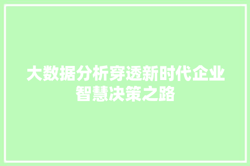 大数据分析穿透新时代企业智慧决策之路