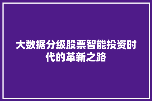 大数据分级股票智能投资时代的革新之路