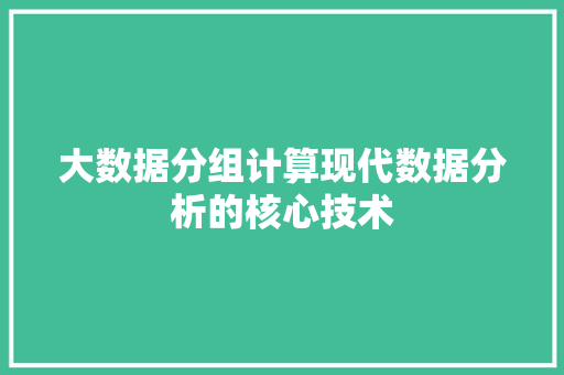 大数据分组计算现代数据分析的核心技术