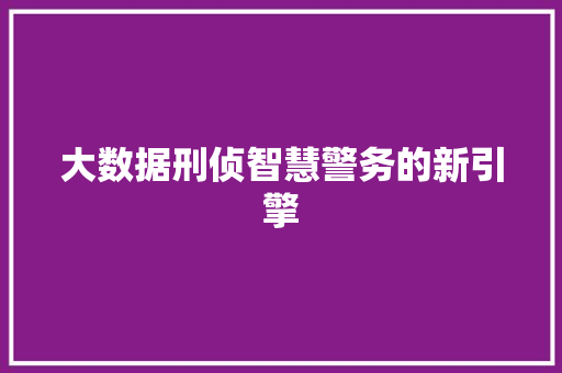大数据刑侦智慧警务的新引擎