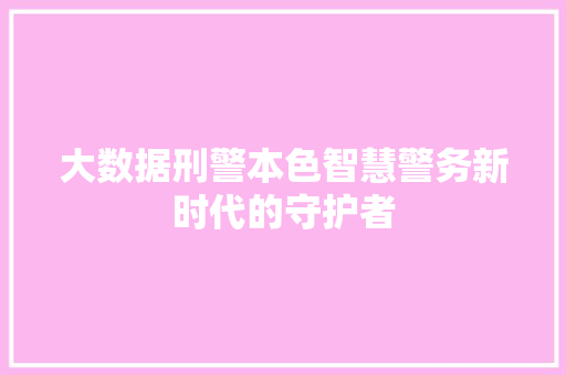 大数据刑警本色智慧警务新时代的守护者