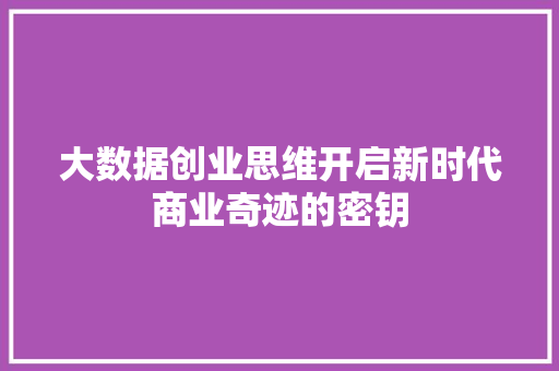 大数据创业思维开启新时代商业奇迹的密钥 WordPress教程
