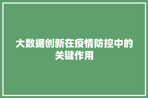 大数据创新在疫情防控中的关键作用