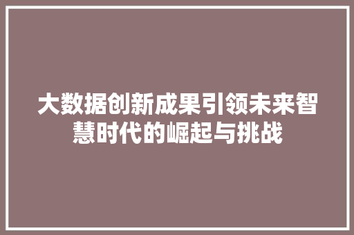 大数据创新成果引领未来智慧时代的崛起与挑战