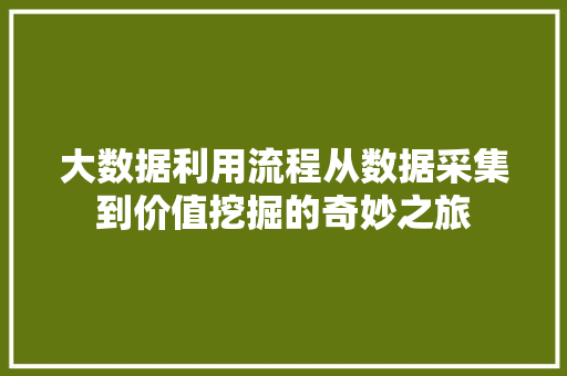 大数据利用流程从数据采集到价值挖掘的奇妙之旅