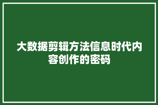 大数据剪辑方法信息时代内容创作的密码