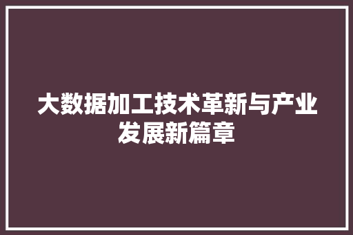 大数据加工技术革新与产业发展新篇章 服务器/数据库