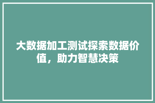 大数据加工测试探索数据价值，助力智慧决策 服务器/数据库