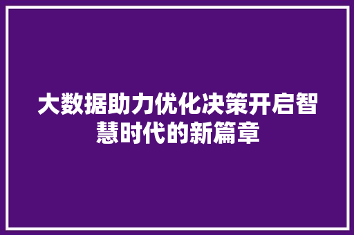 大数据助力优化决策开启智慧时代的新篇章