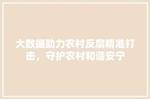 大数据助力农村反腐精准打击，守护农村和谐安宁