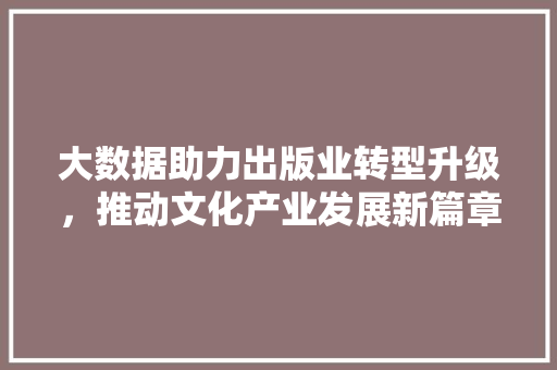 大数据助力出版业转型升级，推动文化产业发展新篇章 建站教程