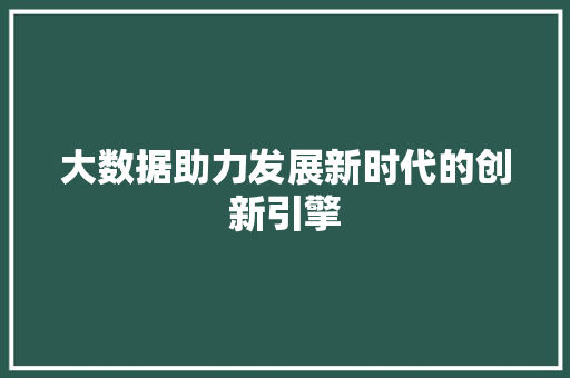 大数据助力发展新时代的创新引擎