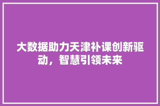 大数据助力天津补课创新驱动，智慧引领未来