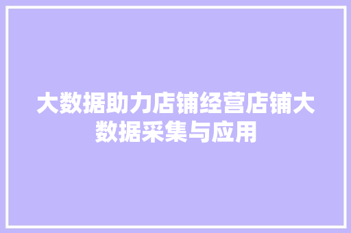 大数据助力店铺经营店铺大数据采集与应用