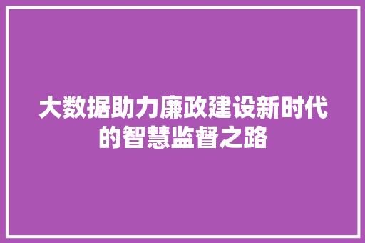 大数据助力廉政建设新时代的智慧监督之路