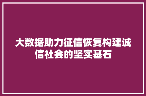 大数据助力征信恢复构建诚信社会的坚实基石