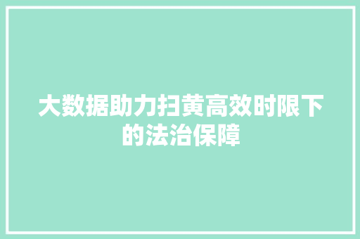 大数据助力扫黄高效时限下的法治保障