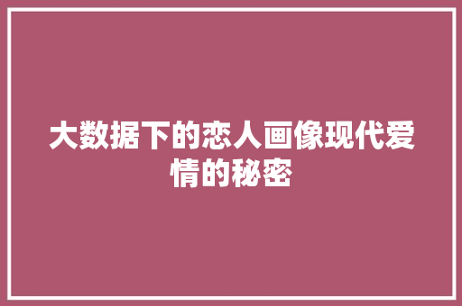 大数据下的恋人画像现代爱情的秘密