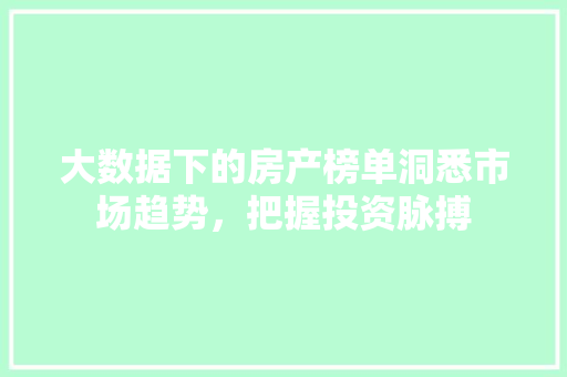 大数据下的房产榜单洞悉市场趋势，把握投资脉搏