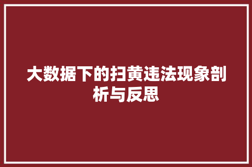大数据下的扫黄违法现象剖析与反思